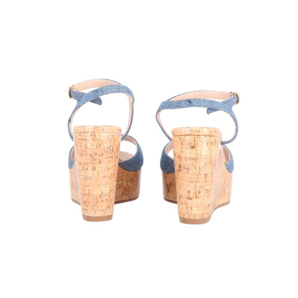 Stuart Weitzman Palmina Platform Wedge Sandals in Blue Canvas - Picture 5 of 8